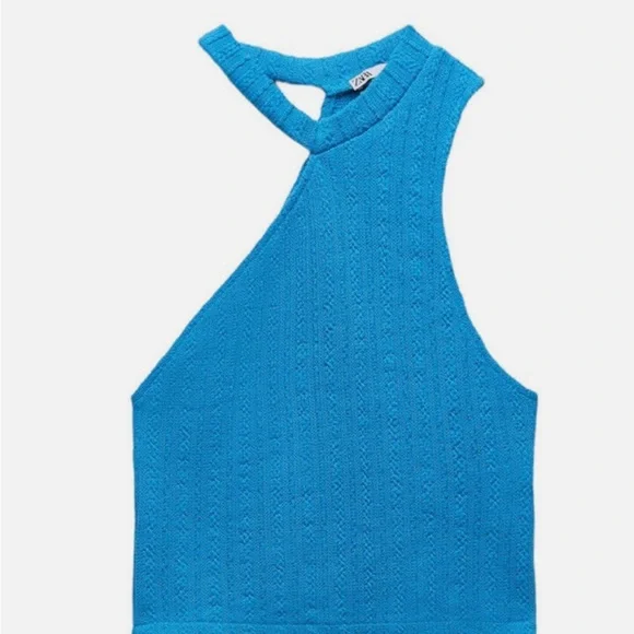 NWT Women ZARA Asymmetry CUT OUT CABLE KNIT CROP TOP Medium - Picture 2 of 6